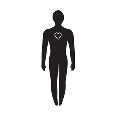 Human Figure Silhouettes with Heart Symbol – Minimalist Healthcare, Wellness, and Medical Concept Vector Icons Art & Illustration