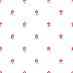 Seamless Pattern of Simple Red Flower Icons on White Background