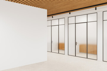 Modern office interior with empty white wall for design template. 3D Rendering