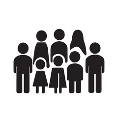 Black Silhouette Icons of People – Diverse Group, Crowd, Teamwork, Community, Children, and Family Symbols