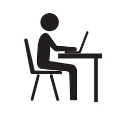 Minimalist Business and Office Icons – Silhouettes of Professionals Working on Laptops, Remote Work, Freelancer, and Corporate Meeting Symbol