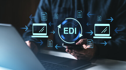 Electronic Data Interchange EDI digital concept on virtual screen.