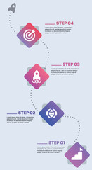 Modern infographic template for business presentations: step-by-step process with numbers, text blocks, and graphic elements for easy demonstration of a plan, strategy, or report.