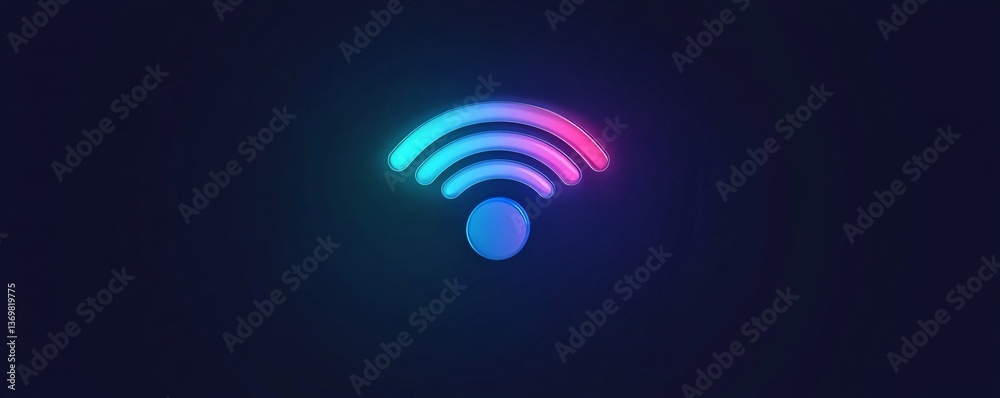 Poster glowing wi-fi symbol representing wireless internet connectivity on dark background