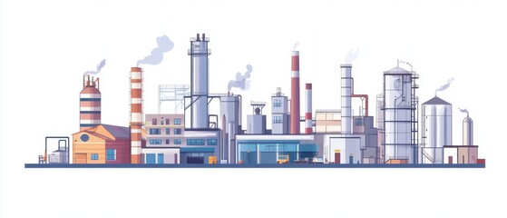 Obraz premium Modern Industrial Complex with Factories, Smokestacks, and Machinery
