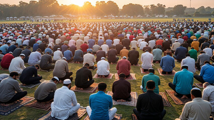 Large Gathering for Eid Prayer Outdoors