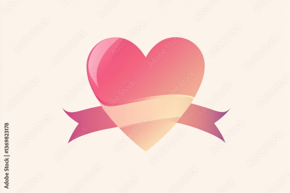 Poster elegant heart logo design wrapped with a soft pink ribbon in a modern romantic style, perfect for va