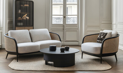 Luxury Scandinavian Apartment Interior with Cozy Atmosphere and Sunlit Space 3D Render

