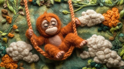 Art Handcrafted Felt Perspective Tones Vines Fluffy