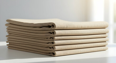 Stacked Beige Linen Napkins