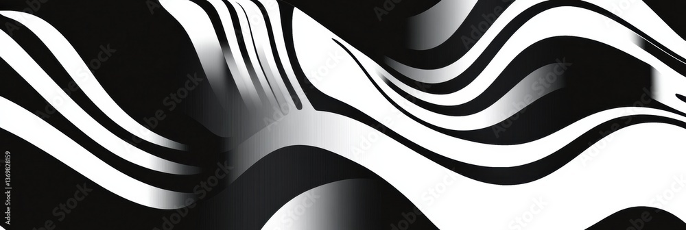 Aufkleber Bold modern abstract design featuring minimalistic black and white wavy lines with structured spacing for elegant decor
