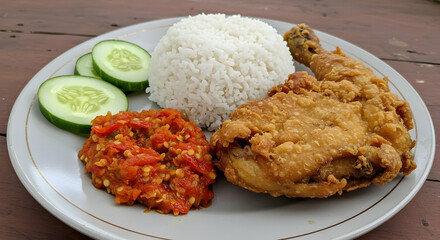 Crispy Fried Chicken With Rice And Sambal