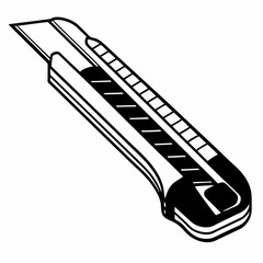 Black and White Line Art Vector of a Utility Knife &ndash; Cutting Tool and Box Cutter