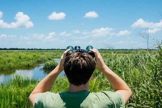 Nature Enthusiast Exploring a Scenic Marsh