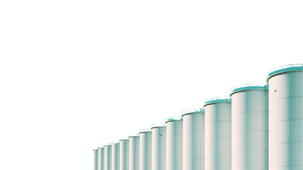 Obraz premium Industrial Silos on Horizon: A row of tall, cylindrical industrial silos stretches towards the horizon, their sleek forms against a clear sky, capturing a sense of order and scale.