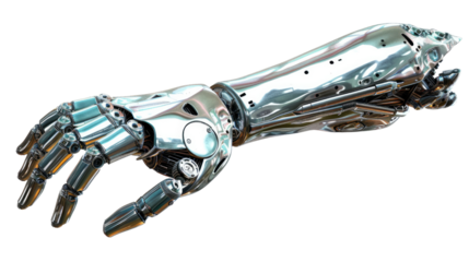 Cybernetic Arm: Futuristic vision of a detailed, polished cybernetic arm with intricate mechanical features, highlighting technological advancement and artificial intelligence.