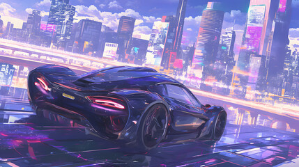 Solar-Powered Car vehicle cyberpunk illustration