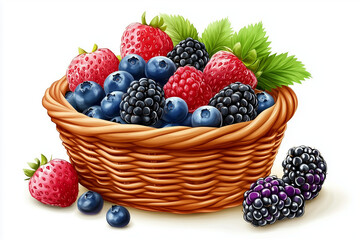 Mixed Berries: Strawberries, Blueberries, Blackberries, Raspberries isolated on white background


