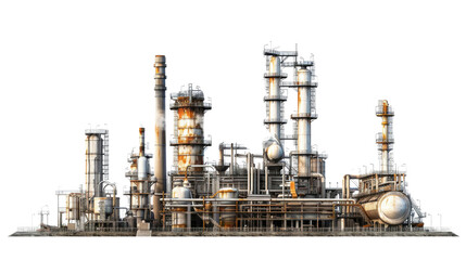 Obraz premium Industrial Complex: A meticulously detailed industrial complex, showcasing towering structures, pipelines, and storage tanks against the backdrop of a pristine sky.