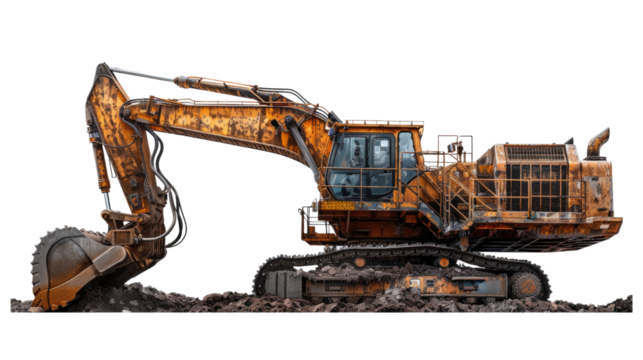 Construction Power: The image showcases a robust, heavy-duty excavator in action, designed for excavation and earthmoving tasks. This machine symbolizes industrial might and construction capabilities.