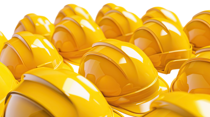 Safety in Numbers: A visual representation of numerous yellow construction helmets, symbolizing safety, protection, and the construction industry.