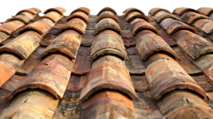 Rustic Rooftop Texture: Capturing the enduring beauty of weathered terracotta tiles, creating a sense of history and shelter in a timeless architectural study.