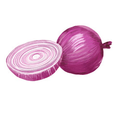 Illustration of a whole red onion a half red onion isolated 