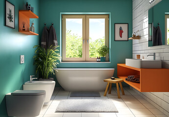 Fototapeta premium Modern Bathroom Interiors with Natural Light & Elegant Design. AI generative.