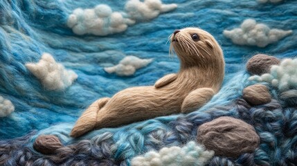 Fototapeta premium Art Handcrafted Felt Perspective Blue Wool Among Soft