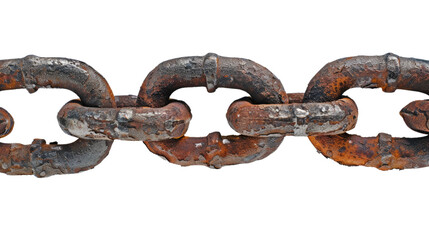 Rusted Chain: A close-up shot showcases a segment of an old, weathered chain, its links bearing the marks of rust, a symbol of age and decay.
