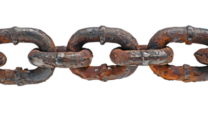 Rusted Chain: A close-up shot showcases a segment of an old, weathered chain, its links bearing the marks of rust, a symbol of age and decay.