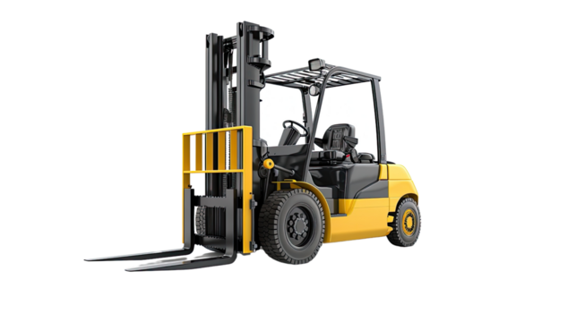 Heavy Lifter: A robust yellow forklift stands ready, its prongs poised for action, against a clean and uncluttered background, symbolizing industry and logistical power.
