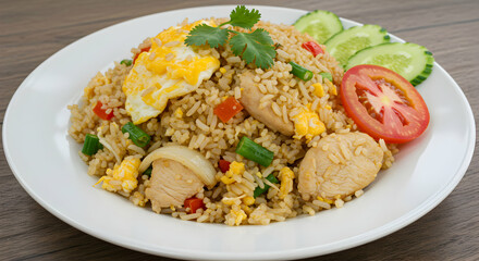 Delicious Fried Chicken Rice Dish With Vegetables