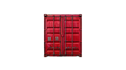 Red Container's Presence: A detailed front view of a vibrant red shipping container, ready to load, a testament to the global movement of goods.