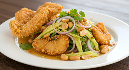 Crispy Fried Fish Salad With Mango And Peanuts