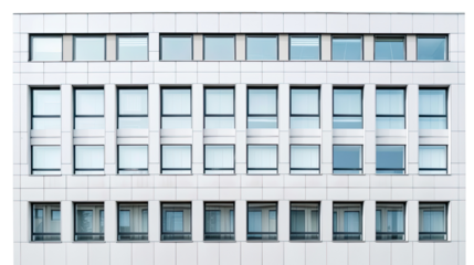 Modern Facade: The image showcases a clean, modern architectural design, emphasizing the grid-like pattern of windows and the sleek lines of the building.