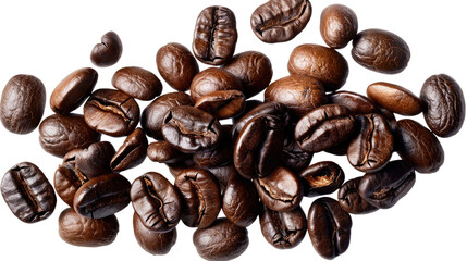 Fototapeta premium Roasted Coffee Beans: A close-up shot of richly roasted coffee beans, showcasing their intricate texture and inviting aroma, hinting at the perfect start to a refreshing day.