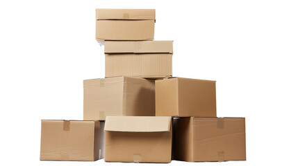 Stacked Cardboard Boxes: An array of rectangular cardboard boxes, some open and some closed, meticulously arranged and stacked against each other.