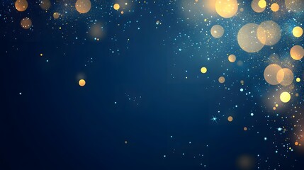 A mesmerizing display of golden and silver bokeh lights scattered across a deep blue background, creating a magical and festive atmosphere reminiscent of a starry night or a holiday celebration.
