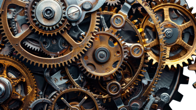 Mechanical Harmony: A close-up shot revealing the intricate design of gears, cogs, and other mechanical elements.