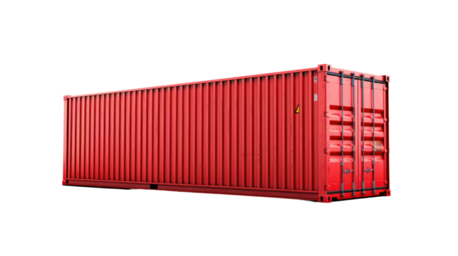 Red Cargo Container: A large, vibrant red cargo container stands prominently against a clean background, ready for global trade and transport.