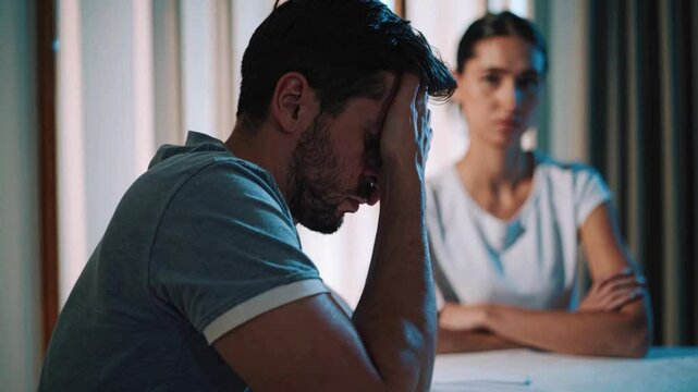 Angry, conflict and sad couple after a fight in the bedroom at home thinking about divorce, depression and .erectile dysfunction. Man and woman with stress, sex problems or anxiety in a relationship