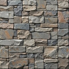Fototapeta premium a wall lined with decorative stone of various sizes and shapes. Gray and beige shades create the effect of textured masonry, stone background