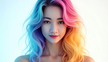 Fototapeta premium A woman with colorful hair is looking at the camera