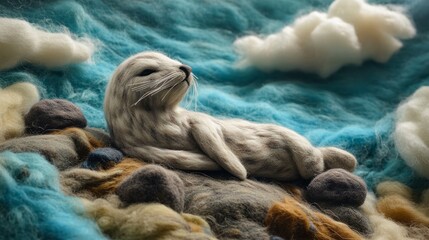 Fototapeta premium Art Handcrafted Felt Perspective Rock Lion Textured