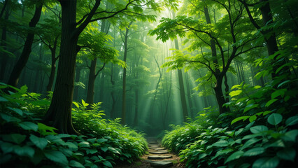 Fototapeta premium green forest in the morning