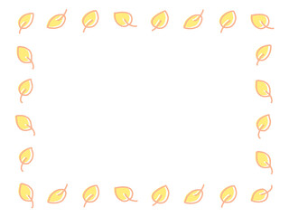 手描きのシンプルな紅葉したイエローの葉っぱのフレーム　秋・落ち葉・枯葉