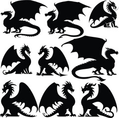 Medieval Dragon Silhouette Illustration set