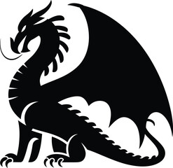 Black Dragon Silhouette Isolated on White Background
