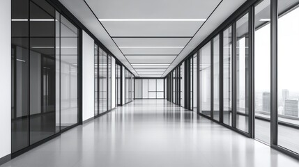 Fototapeta premium Modern office hallway with glass walls